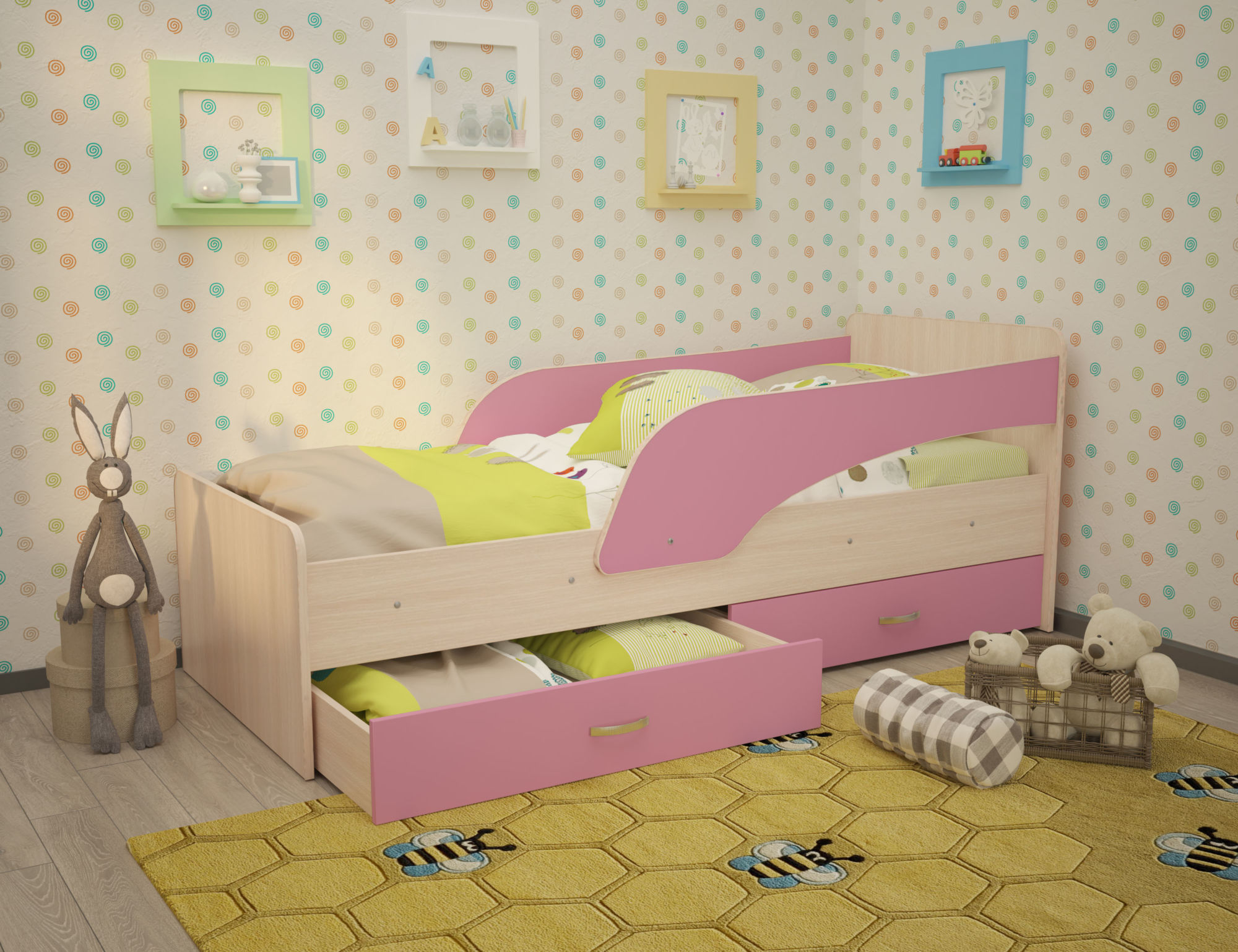 Кровать детская с ящиками и бортиком от 5 лет