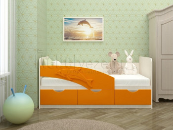Дельфин-3 Кровать детская 3 ящика без ручек 1.6 Оранжевый глянец в Черепаново - cherepanovo.mebel54.com | фото