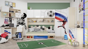 Детская комната Футбол ЧМ (Белый/Синий/корпус Клен) в Черепаново - cherepanovo.mebel54.com | фото