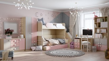 Детская комната Грэйси (Розовый/Серый/корпус Клен) в Черепаново - cherepanovo.mebel54.com | фото