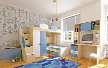 Детская комната Скай (Синий/Белый/корпус Клен) в Черепаново - cherepanovo.mebel54.com | фото