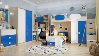 Детская комната Скай Люкс (Синий/Белый/корпус Клен) в Черепаново - cherepanovo.mebel54.com | фото