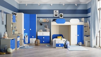 Детская комната Скай Люкс (Синий/Белый/корпус Клен) в Черепаново - cherepanovo.mebel54.com | фото