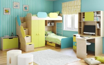 Детская комната Смайли (Желтый/Голубой/Зеленый/корпус Клен) в Черепаново - cherepanovo.mebel54.com | фото