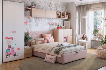 Комплект детской мебели Алина К2 Дуб мария/белый/нежно-розовый велюр в Черепаново - cherepanovo.mebel54.com | фото
