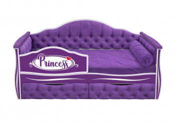 Кровать 160 серии Иллюзия 2 ящика 32 Фиолетовый (мягкие боковые накладки/подушка валик) в Черепаново - cherepanovo.mebel54.com | фото