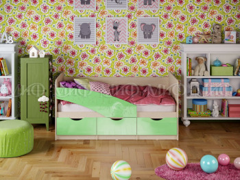 Кровать Бабочки 1,6м (Салатовый металлик) в Черепаново - cherepanovo.mebel54.com | фото