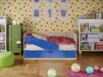 Кровать Бабочки 1,6м (Синий металлик) в Черепаново - cherepanovo.mebel54.com | фото