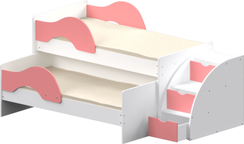 Кровать детская Матрешка выкатная с лестницей  Белый/Розовый в Черепаново - cherepanovo.mebel54.com | фото