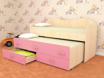 Кровать детская Нимфа двухместная 2.0 Дуб молочный/Розовый в Черепаново - cherepanovo.mebel54.com | фото