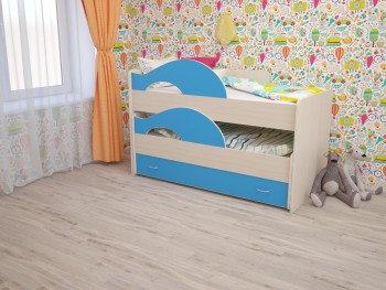 Кровать детская Радуга 1600 Млечный дуб/Голубой в Черепаново - cherepanovo.mebel54.com | фото