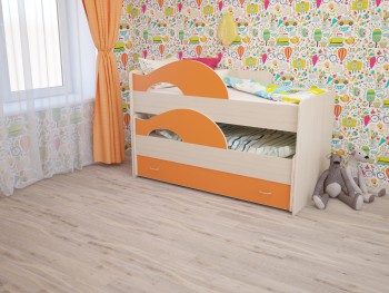 Кровать детская Радуга 1600 Млечный дуб/Оранжевый в Черепаново - cherepanovo.mebel54.com | фото