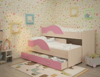 Кровать детская Радуга 1600 Млечный дуб/Розовый в Черепаново - cherepanovo.mebel54.com | фото