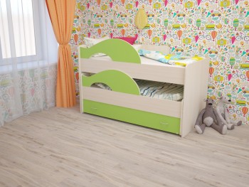 Кровать детская Радуга 1600 Млечный дуб/Салатовый в Черепаново - cherepanovo.mebel54.com | фото