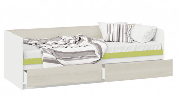 Кровать «Сканди» с 2 ящиками Дуб Гарден/Белый/Зеленый в Черепаново - cherepanovo.mebel54.com | фото
