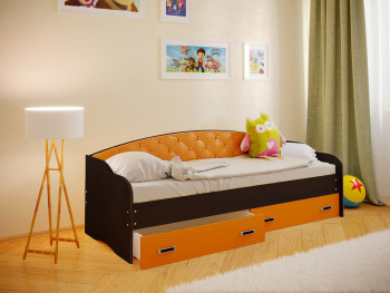 Кровать Софа-7 с мягкой спинкой (800х1900) Венге/Оранжевый в Черепаново - cherepanovo.mebel54.com | фото