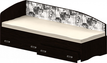 Кровать Софа-9 с мягкой спинкой с рисунком Милана (900х1900) Венге в Черепаново - cherepanovo.mebel54.com | фото