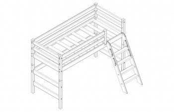Кровать Соня вариант 6 полувысокая с наклонной лестницей Белый полупрозрачный в Черепаново - cherepanovo.mebel54.com | фото