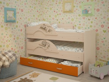 Кровать выкатная Радуга-Сафари детская 1600 Млечный дуб/Оранжевый в Черепаново - cherepanovo.mebel54.com | фото