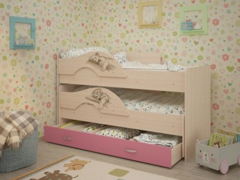 Кровать выкатная Радуга-Сафари детская 1600 Млечный дуб/Розовый в Черепаново - cherepanovo.mebel54.com | фото