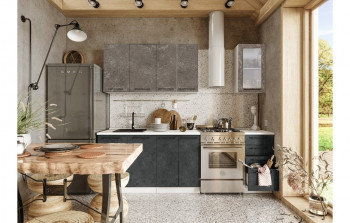 Кухонный гарнитур Нувель 1800мм белый/бетон коричневый/бетон черный в Черепаново - cherepanovo.mebel54.com | фото