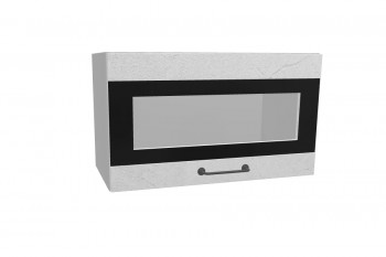 Лофт ПГСФ 600 шкаф верхний горизонтальный со стеклом и фотопечатью (Штукатурка белая/корпус Серый) в Черепаново - cherepanovo.mebel54.com | фото