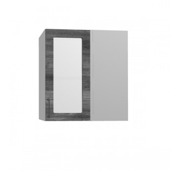 Лофт ПУС 650 шкаф верхний угловой со стеклом (Дуб бурый/корпус Серый) в Черепаново - cherepanovo.mebel54.com | фото