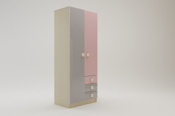 Шкаф 2-х створчатый с ящиками Грэйси (Розовый/Серый/корпус Клен) в Черепаново - cherepanovo.mebel54.com | фото