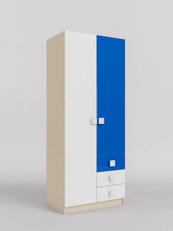 Шкаф 2-х створчатый с ящиками Скай люкс (Синий/Белый/корпус Клен) в Черепаново - cherepanovo.mebel54.com | фото