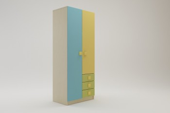 Шкаф 2-х створчатый с ящиками Смайли (Желтый/Голубой/Зеленый/корпус Клен) в Черепаново - cherepanovo.mebel54.com | фото