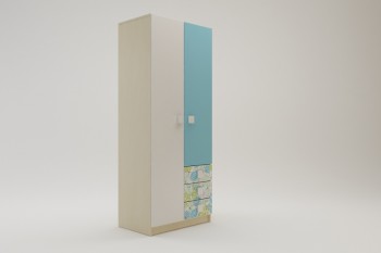 Шкаф 2-х створчатый с ящиками Твит (Белый/Зеленый/корпус Клен) в Черепаново - cherepanovo.mebel54.com | фото