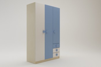 Шкаф 3-х створчатый с ящиками Скай (Синий/Белый/корпус Клен) в Черепаново - cherepanovo.mebel54.com | фото