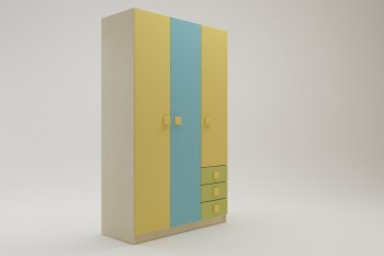 Шкаф 3-х створчатый с ящиками Смайли (Желтый/Голубой/Зеленый/корпус Клен) в Черепаново - cherepanovo.mebel54.com | фото