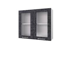 Шкаф 80 с 2-мя витринами Лофт (Камень Арья/корпус Белый) в Черепаново - cherepanovo.mebel54.com | фото