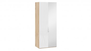 Шкаф для одежды с 1 глухой и 1 зеркальной дверями правый «Эмбер» Яблоня Беллуно/Белый глянец в Черепаново - cherepanovo.mebel54.com | фото