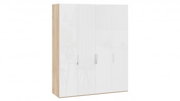 Шкаф для одежды с 4 глухими дверями «Эмбер» Яблоня Беллуно/Белый глянец в Черепаново - cherepanovo.mebel54.com | фото