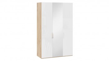 Шкаф комбинированный с 2 глухими и 1 зеркальной дверями правый «Эмбер» Яблоня Беллуно/Белый глянец в Черепаново - cherepanovo.mebel54.com | фото