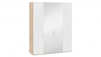 Шкаф комбинированный с 2 глухими и 2 зеркальными дверями «Эмбер» Яблоня Беллуно/Белый глянец в Черепаново - cherepanovo.mebel54.com | фото