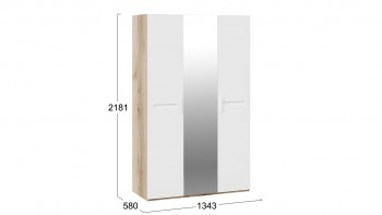 Шкаф комбинированный с 3-мя дверями «Фьюжн» Дуб делано/Белый глянец в Черепаново - cherepanovo.mebel54.com | фото