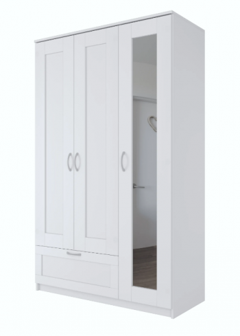 Шкаф трехдверный Сириус с зеркалом и 1 ящиком белый в Черепаново - cherepanovo.mebel54.com | фото