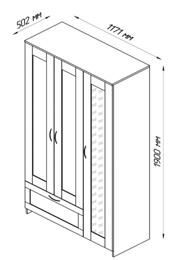 Шкаф трехдверный Сириус с зеркалом и 1 ящиком дуб сонома в Черепаново - cherepanovo.mebel54.com | фото