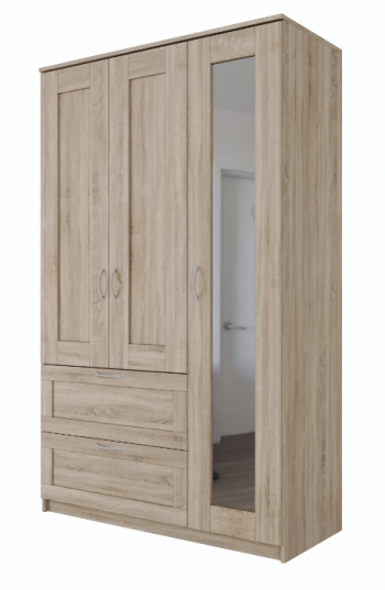 Шкаф трехдверный Сириус с зеркалом и 2 ящиками дуб сонома в Черепаново - cherepanovo.mebel54.com | фото